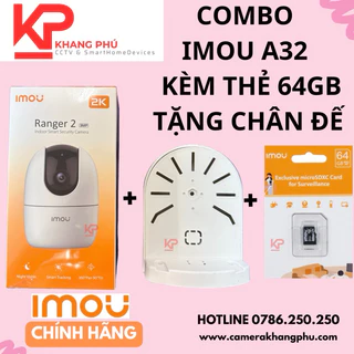 [Combo 2024] Camera wifi trong nhà IMou A32 Ranger 2 + 64GB + Đế - Xoay 360 độ, đàm thoại 2 chiều