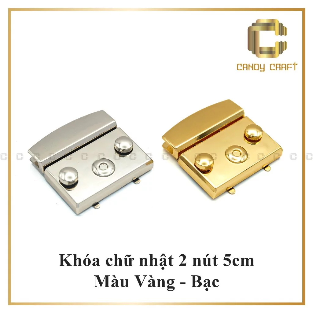 Khóa chữ nhật 2 nút ngang 5cm - phụ kiện làm túi xách