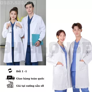 Áo Choàng, Áo bác sĩ, Áo Blouse trắng DÀI TAY dành cho bác sĩ - dáng dài gần đầu gối cho cả nam và nữ