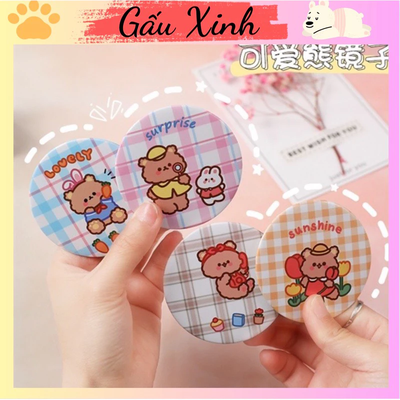 Gương Mini Cầm Tay In Hình Gấu Loại 7Cm