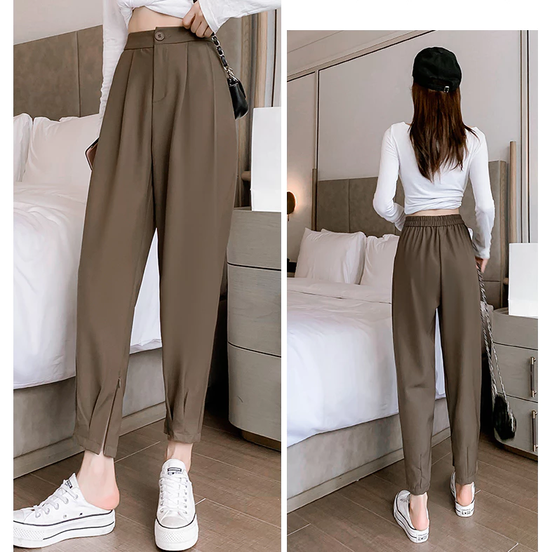Quần Baggy Lưng Thun Chun Cao Co Giãn Gấu Khóa Cá Tính T000D