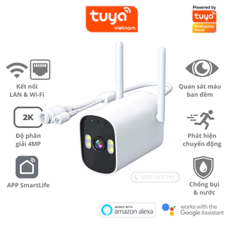 Camera TUYA Ngoài Trời 4MP Kết Nối Wifi Có Cổng LAN, Đèn Chiếu Ban Đêm, Cảnh Báo Thông Minh, Chuẩn ONVIF, APP SmartLife