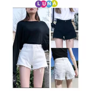 Quần short jeans rách tua rua phong cách năng động, Quần sooc kaki chất co giãn nhẹ ôm dáng 2 màu đen trắng - LUNA