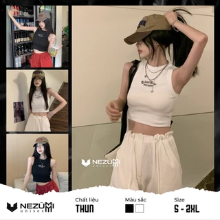 (Sẵn đen, trắng S M) Áo thun croptop 3 lỗ hở eo thêu chữ ngực sexy tập gym sexy dance