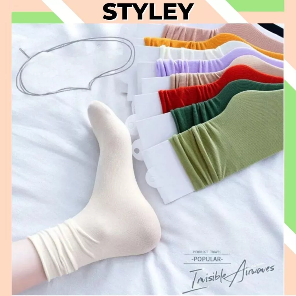 Tất nữ cổ cao chất cotton mỏng, Vớ nữ trơn co dãn tốt phong cách hàn quốc phụ kiện thời trang Styley