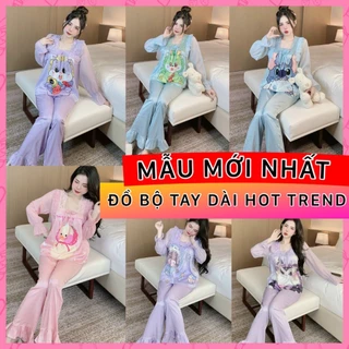 Đồ bộ pijama tay dài lụa xước thiết kế mới dẻ thương chất liệu mềm mịn mát , pizama nữ lụa xước giá rẻ tận xưởng đồ bộ