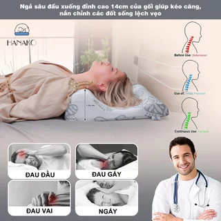 Gối chống thoái hóa đốt sống cổ chuyên dụng 2 đầu gối cao thấp HANAKO