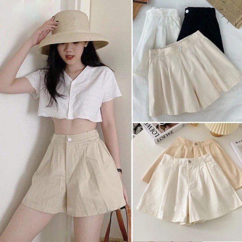 Quần Shot Nữ Lưng Cao Ống Rộng Chất Kaki Co Giãn Phom Dáng Siêu Xinh Mã58