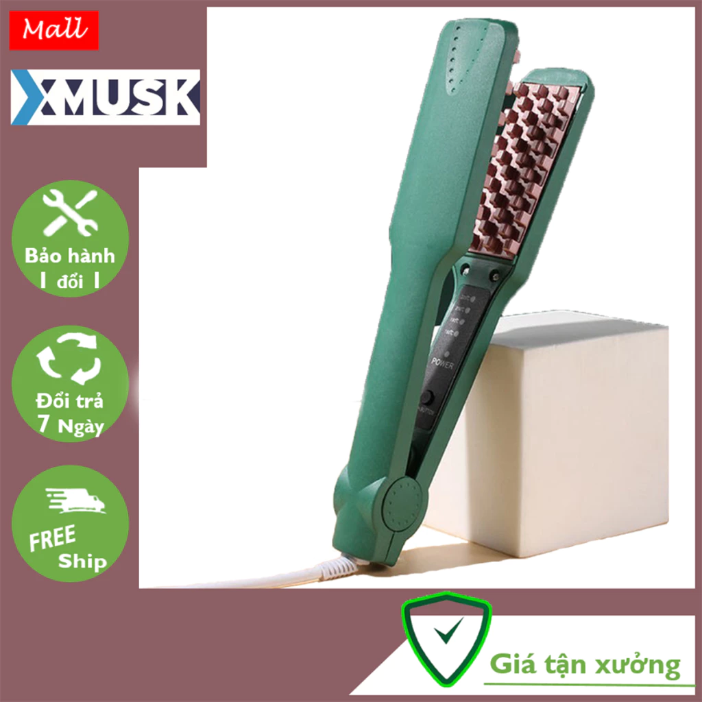 Máy bấm xù dập phồng Xmusk chân vuông 2in1 cao cấp không làm hư tóc, điều chỉnh 4 mức nhiệt thông minh