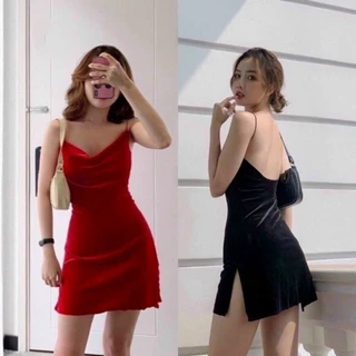 Đầm Nhung Nữ Body Hai Dây Cổ Đổ Hở Lưng