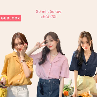 Áo Sơ Mi Nữ Cộc Tay Basic Túi Ngực GUDLOOK Chất Đũi 4 Màu sắc