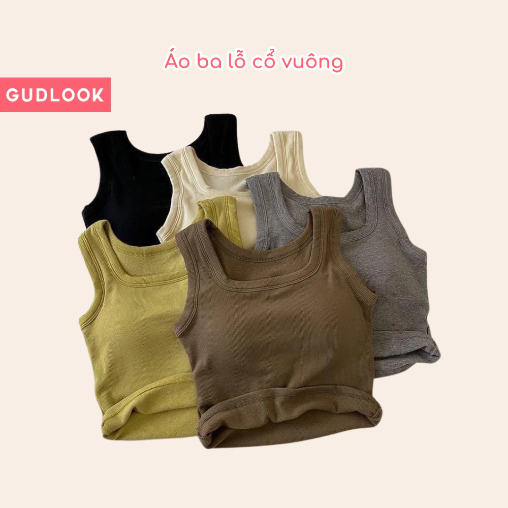 Áo Ba Lỗ Nữ Cotton Tăm GUDLOOK Cổ Vuông 5 Màu Trẻ Trung