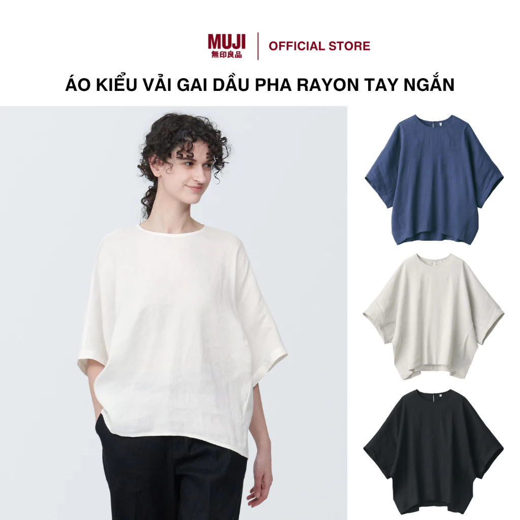 Áo Kiểu Vải Gai Dầu Pha Rayon Tay Ngắn MUJI