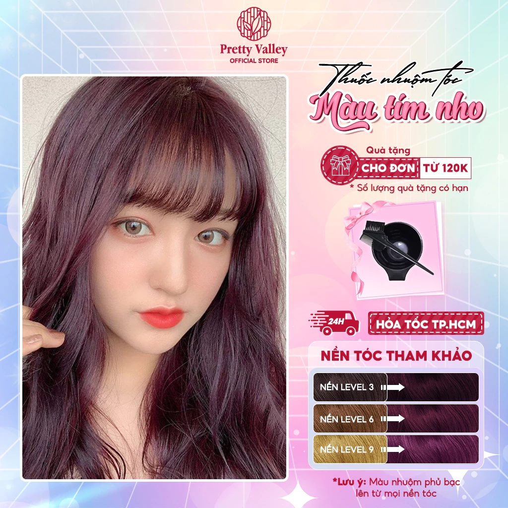 Thuốc nhuộm tóc, thuốc nhuộm màu TÍM NHO Molokai siêu dưỡng - Pretty Valley Hair