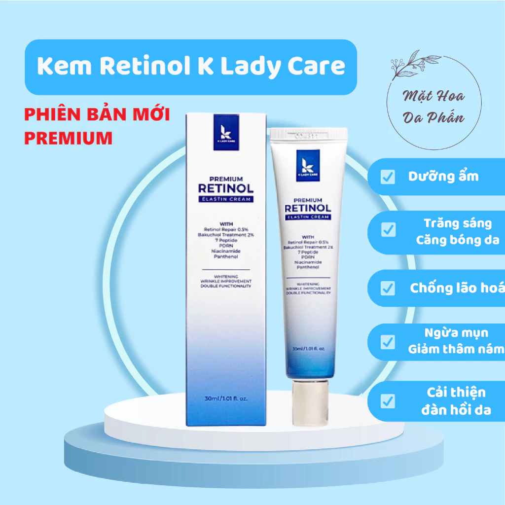 [PHIÊN BẢN NÂNG CẤP] Kem Dưỡng Da Hàn Quốc Retinol K Lady Care 0.5% Retinol 30ml Premium Retinol Elastin Cream