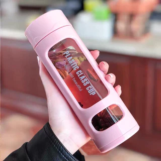 (HỒNG) Bình nước Thuỷ Tinh pha trà 320 ml Bọc Nhựa cao cấp, Bình Nước giữ nhiệt có lõi lọc trà