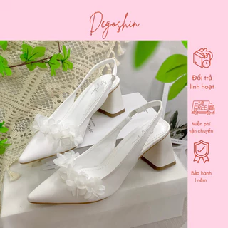 Giày cưới Slingback THIẾT KẾ đính Hoa TÚ CẦU- giày cao 7cm gót trụ Da Pu cao cấp của Degoshin