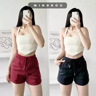 Quần short nỉ bông nữ siêu dày dặn mặc mùa đông ẢNH THẬT, Quần đùi nữ nỉ cạp chun ống rộng có túi Quần đùi nữ nỉ MINGBOU