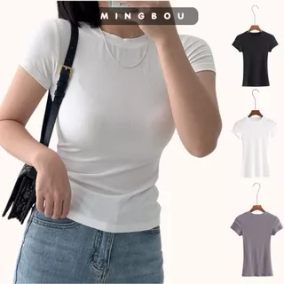 Áo babytee nữ trơn cổ tròn tay lỡ chất liệu thun gân dày dặn, Áo thun nữ cộc tay - Ảnh thật tự chụp, Áo phông nữ MINGBOU