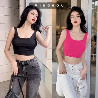 Áo ba lỗ croptop nữ cổ vuông Áo hai dây nữ croptop cổ vuông chất liệu thun gân dày dặn hàng đẹp tôn dáng MINGBOU