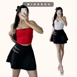 Áo thun nữ croptop nơ, Áo ống croptop phối nơ, áo tube nơ chất liệu thun gân MINGBOU