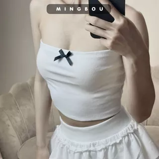 Áo thun nữ croptop nơ, Áo ống croptop phối nơ, áo tube nơ chất liệu thun gân MINGBOU