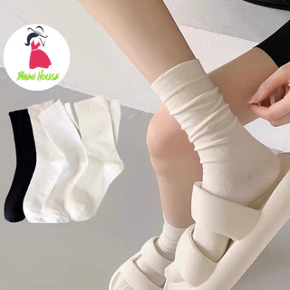 Sét 5 Đôi Tất Cổ Cao, Vớ Vải Cotton Trơn Mềm , 3 Màu Cổ Bo Chun Siêu Co Giãn tt45