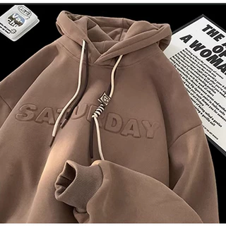 Áo Hoodie Nam Nữ Chữ Dập Nổi SATURDAY - Áo Khoác Nỉ Bông Mũ Rộng 2 Màu Basic Form Rộng Unisex