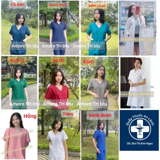 Bộ Scrubs vải Cotton Hàn cao cấp - bác sĩ, blouse cổ tim, đồng phục điều dưỡng, spa, thẩm mỹ viện, dược sĩ .