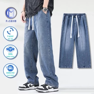 Quần jean nam ống suông rộng baggy cạp chun M Fashion phối sọc cá tính, phong cách hàn quốc