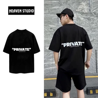 Áo Thun Local Brand Unisex Heaven Studio "Private", Áo Phông Unisex form rộng 100% Cotton