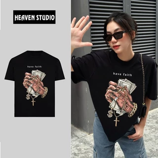 Áo Thun Local Brand Unisex Heaven Studio "Have Faith", Áo Phông Unisex form rộng 100% Cotton