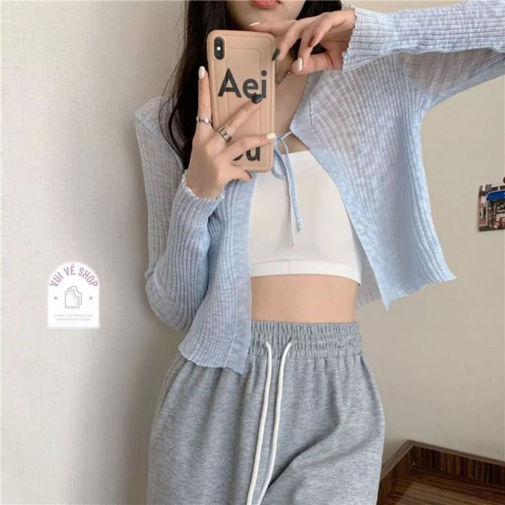 Áo Khoác Len Cardigan Mỏng, Áo Khoác Dệt Kim Đan Tay Dài Cổ V From Ôm Phối Cột Nơ Kiểu Ngực Phong Cách Tiểu Thư Hàng Qcc