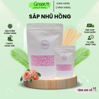 Sáp Wax Lông Nóng Nhũ Hồng Hương Kẹo Cao Cấp Siêu Bám Lông GREENWAXING, Chuyên Wax Lông Nách, Bikini,Râu,Mép Tặng Que Gỗ