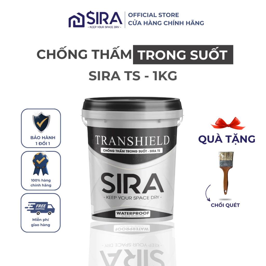 Sơn Chống Thấm Trong Suốt SIRA TS - Chống Thấm Sàn Nhà Vệ Sinh, Nền gach, Tường Mái, Nội Thất Hiệu quả (1KG)