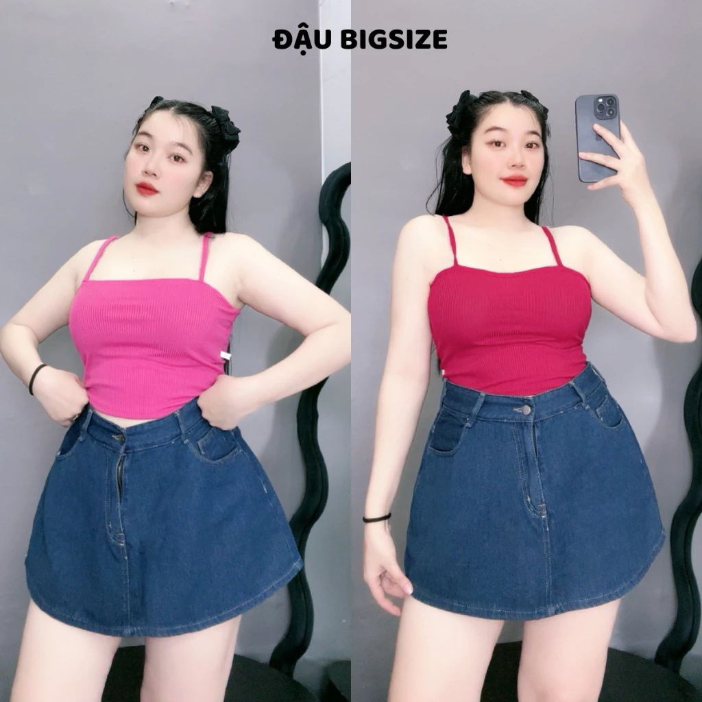 Áo thun hai dây dây mảnh Bigsize nữ form croptop chất thun gân tăm co giãn mềm mịn - G118