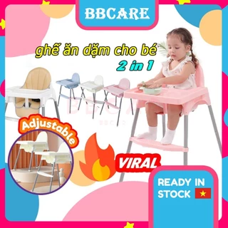 Ghế ăn dặm IKEA, bàn ăn cho bé kèm mặt bàn, diều chỉnh 2 nấc 3 dây đai an toàn sử dụng cho bé từ 6 tháng đến 3 tuổi