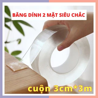 Băng dính 2 mặt siêu dính, băng keo 2 mặt Nano trong suốt 3m silicone đa năng dạng kéo