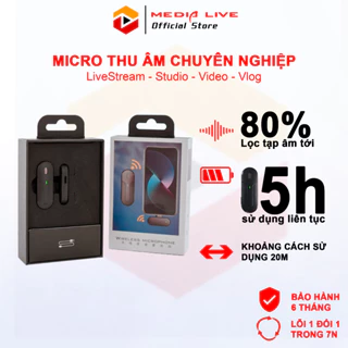 Micro thu âm không dây cài áo, Mic khử Tiếng Ồn Cao Cấp - Khoảng Cách 20m - Chính Hãng MediaLive K81