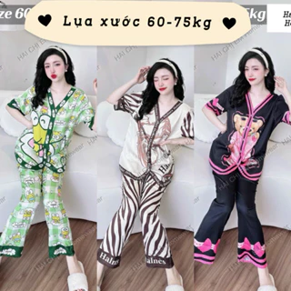 [Nhiều mẫu] Bộ ngủ Lụa xước latin tiểu thư mát mịn  bộ mặc nhà pijama gấu dâu chữ hiệu trơn - HAI CHỊ EM Homewear