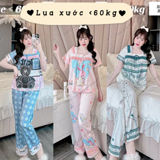 [Nhiều mẫu] Bộ ngủ Lụa xước latin tiểu thư mát mịn  bộ mặc nhà pijama gấu dâu chữ hiệu trơn - HAI CHỊ EM Homewear