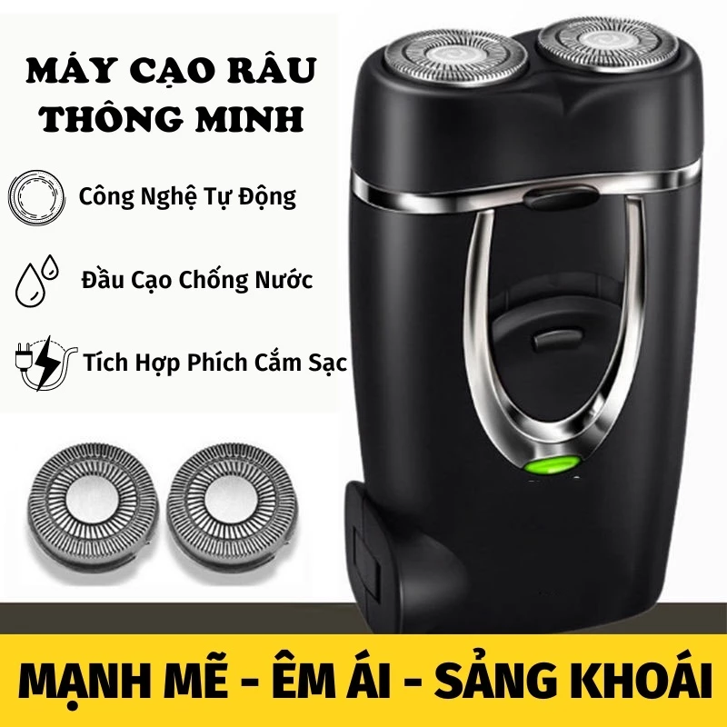 Máy Cạo Râu Mini 2 Lưỡi Cạo Nổi Máy Cạo Râu Đa Năng Đầu Cạo Chống Nước Đèn Rọi Ray ASAKI - R2