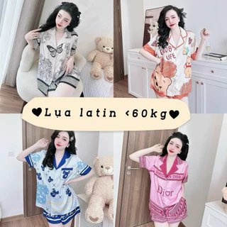 [Nhiều mẫu] Bộ ngủ Lụa latin quần đùi tiểu thư mát mịn  bộ mặc nhà pijama gấu dâu chữ hiệu trơn - HAI CHỊ EM Homewear