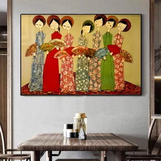 Tranh canvas treo tường những cô gái Việt xưa Indochine-90 x 60cm