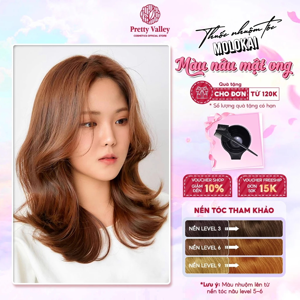 Thuốc nhuộm tóc màu NÂU MẬT ONG Molokai siêu dưỡng, nhuộm tóc an toàn tại nhà lên màu chuẩn  - Pretty Valley Hair