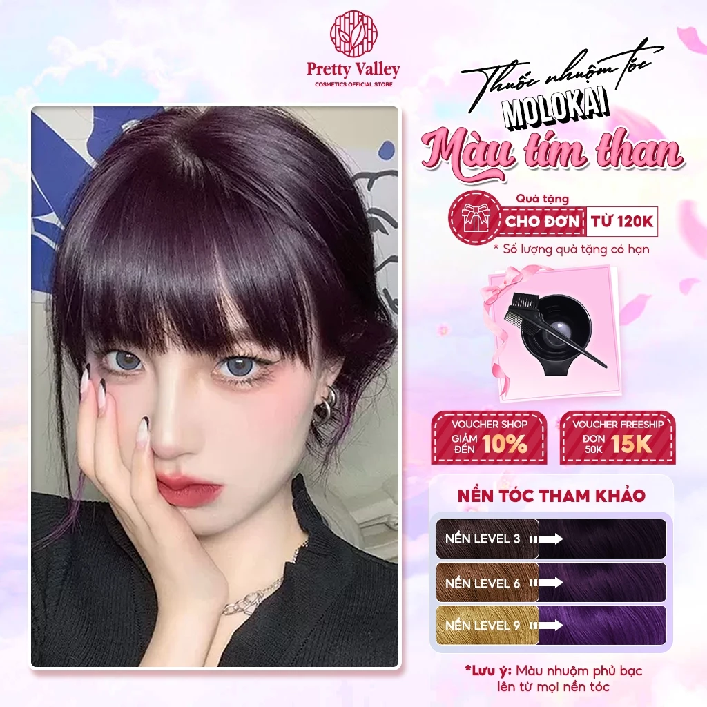 Thuốc nhuộm tóc màu TÍM THAN Molokai siêu dưỡng, nhuộm tóc an toàn tại nhà lên màu chuẩn  - Pretty Valley Hair