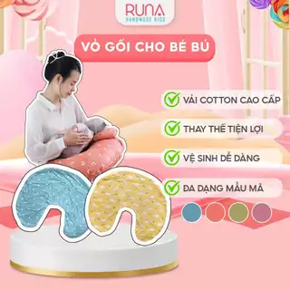 Vỏ gối hỗ trợ cho bé bú Runa Kids chất liệu cotton Hàn 100% thoáng mát an toàn cho bé (vỏ gối + gối chống bẹp nhỏ)