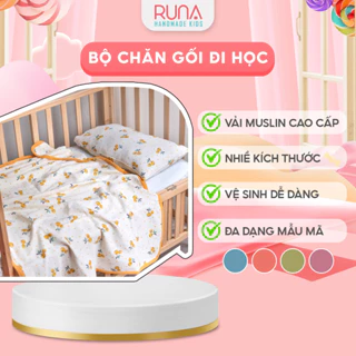 Chăn gối đi học mùa hè cho bé Runa Kids chất liệu vải xô Muslin cao cấp mềm mịn, thoáng khí, họa tiết dễ thương