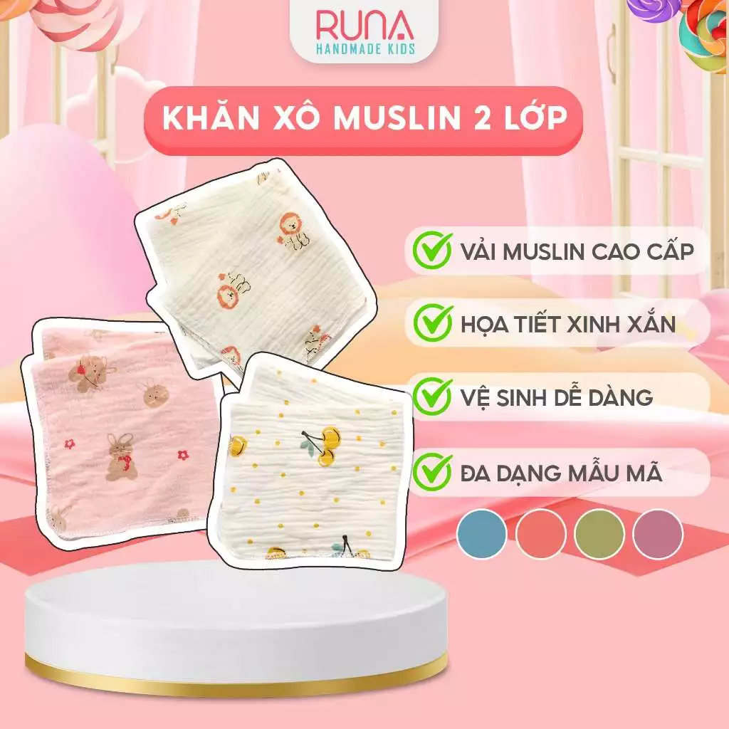 Khăn xô Muslin 2 lớp RUNA KIDS siêu mềm mại thấm hút tốt cho bé yêu