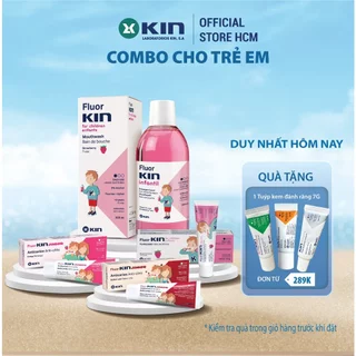 Combo Nước Súc Miệng Kem Đánh Răng Fluor KIN cho bé, chống sâu răng, không cay, an toàn cho trẻ em 500ml/50ml/75ml